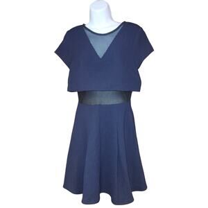 EUC TOBI Navy And Black Mesh Cut Out Dress Sz Sm Aline Mini